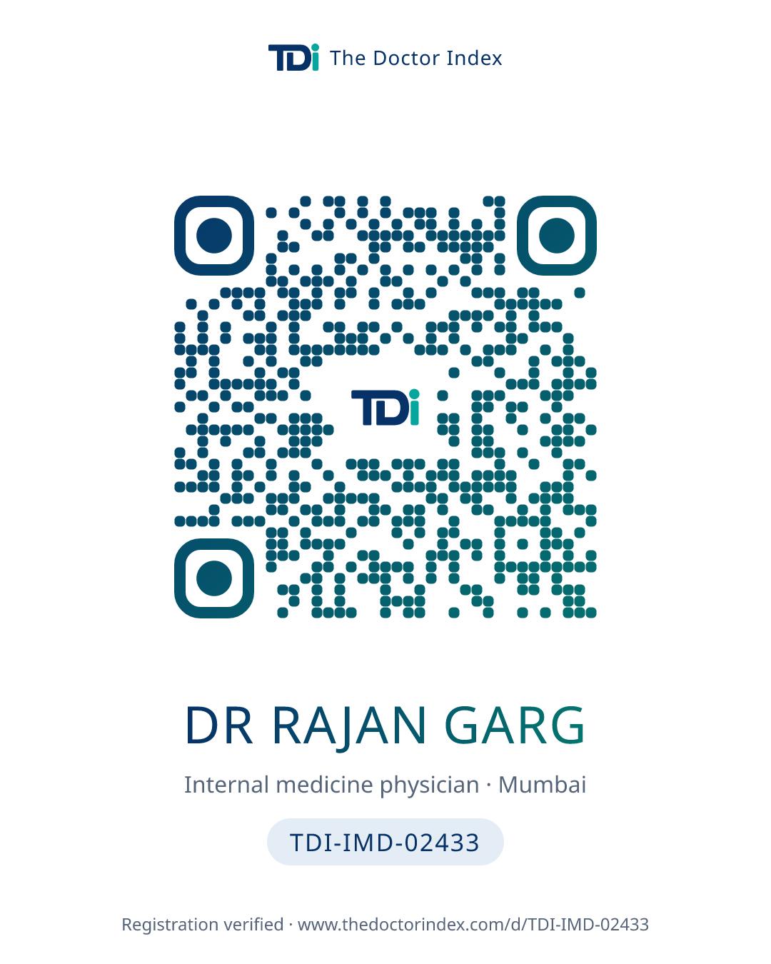 QR card for Dr Rajan Garg, TDI-IMD-02433