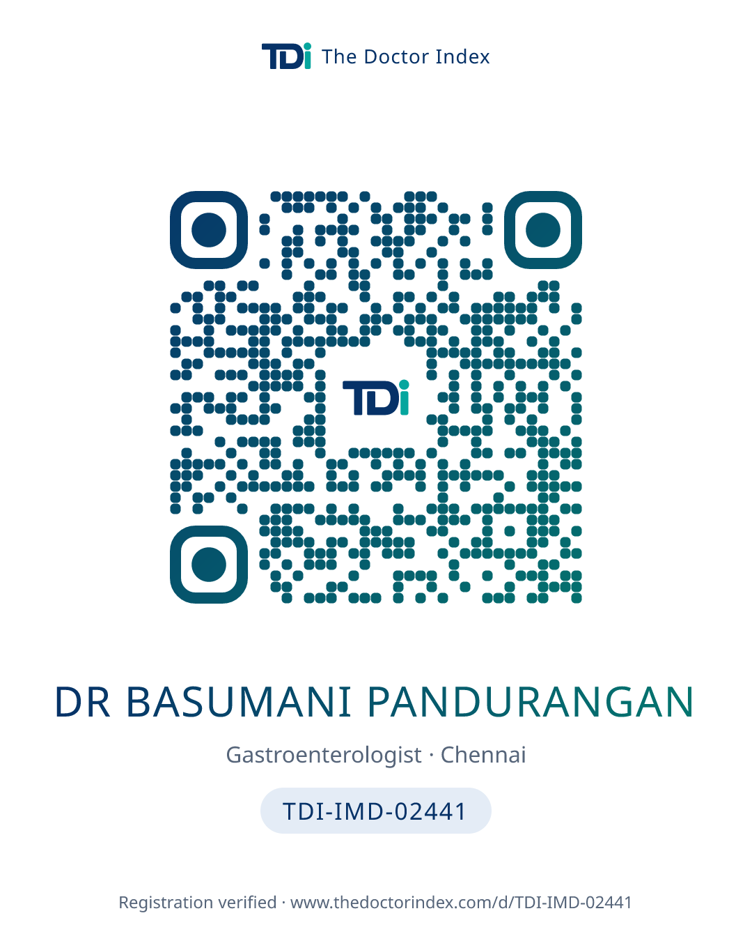 QR card for Dr Basumani Pandurangan, TDI-IMD-02441