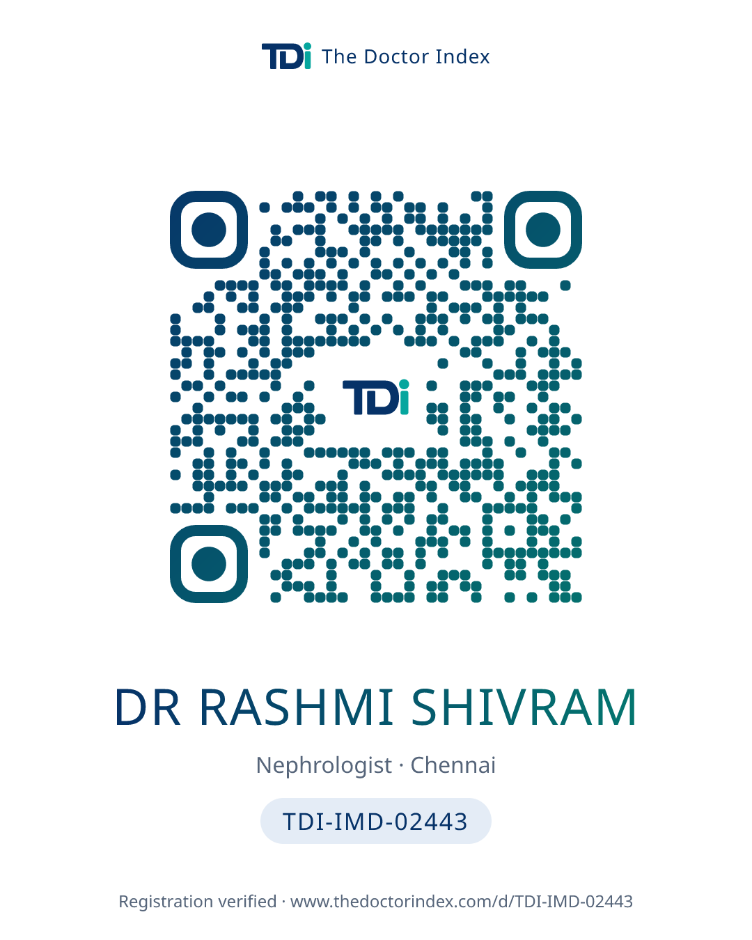 QR card for Dr Rashmi Shivram, TDI-IMD-02443