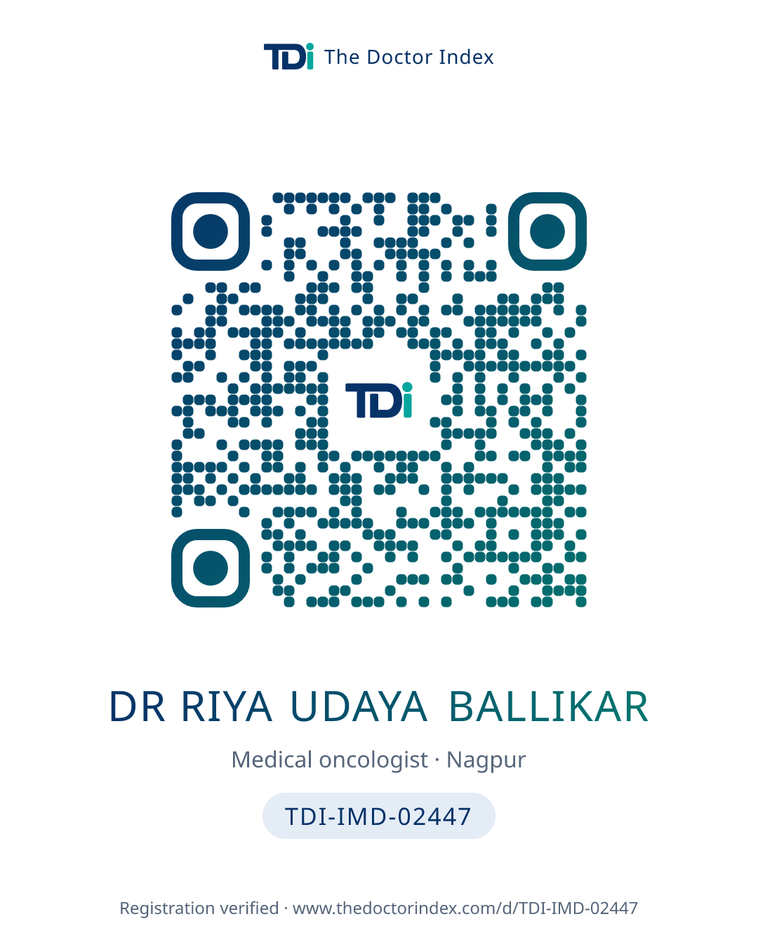 QR card for Dr Riya Udaya Ballikar, TDI-IMD-02447