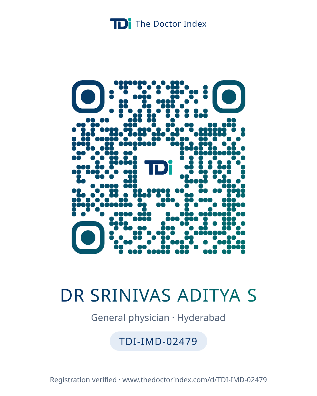 QR card for Dr Srinivas Aditya S, TDI-IMD-02479