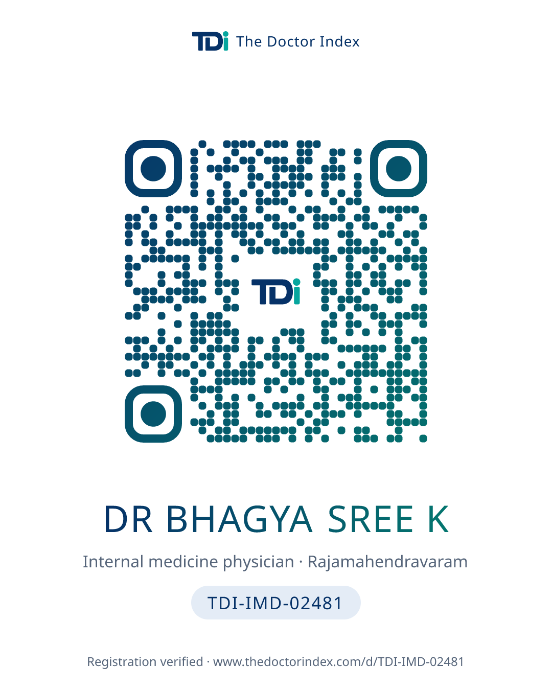 QR card for Dr Bhagya sree K, TDI-IMD-02481