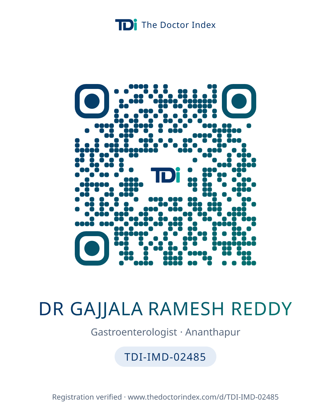 QR card for Dr Gajjala Ramesh Reddy, TDI-IMD-02485