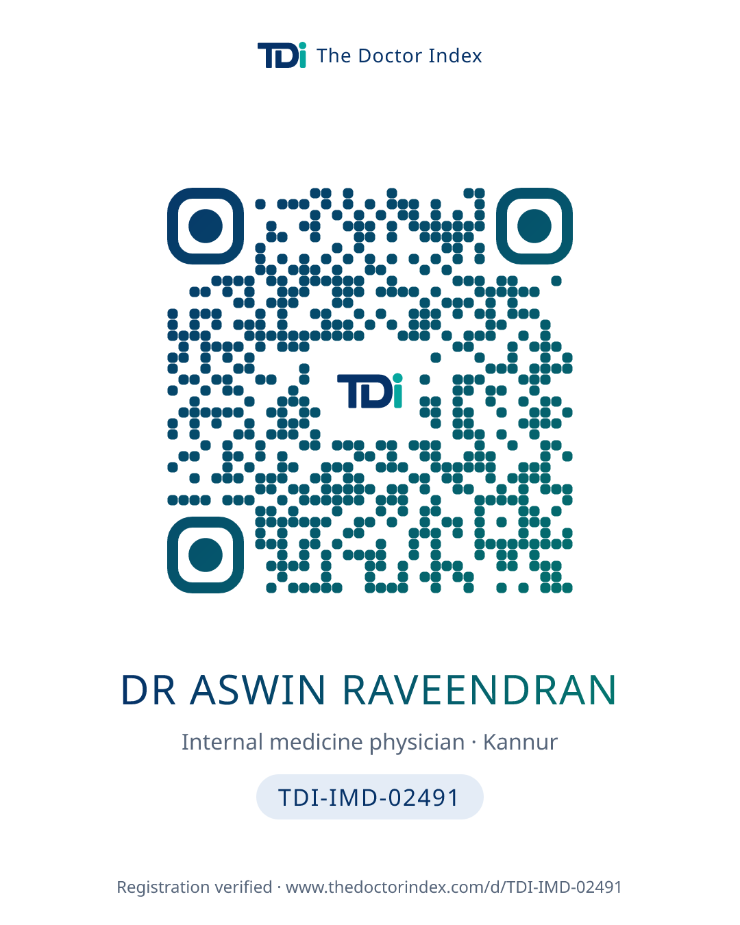 QR card for Dr Aswin Raveendran, TDI-IMD-02491