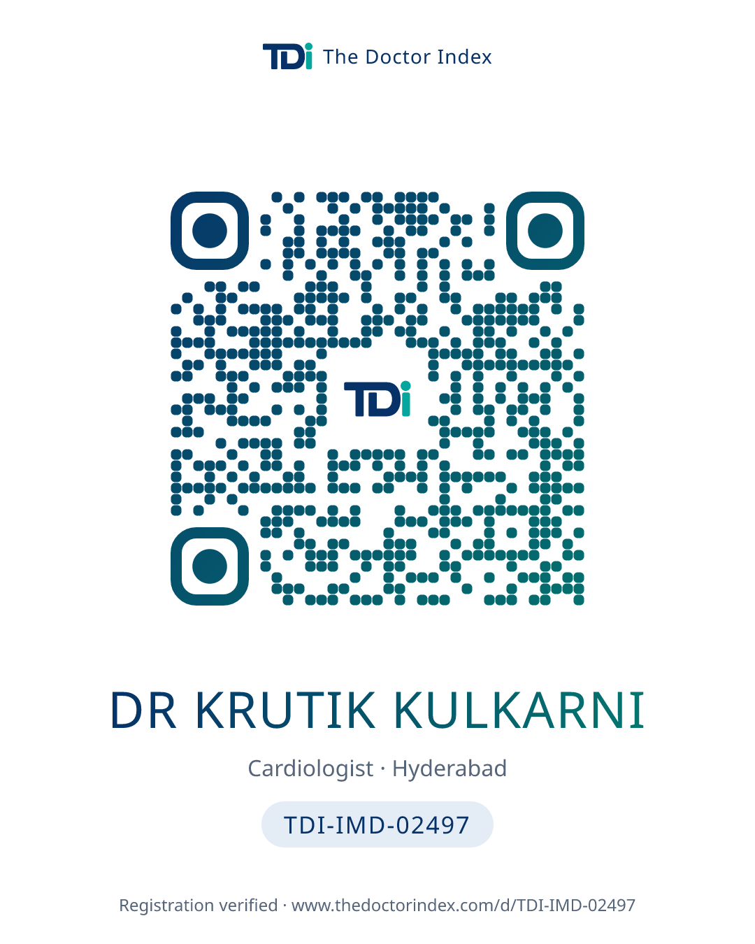 QR card for Dr Krutik Kulkarni, TDI-IMD-02497