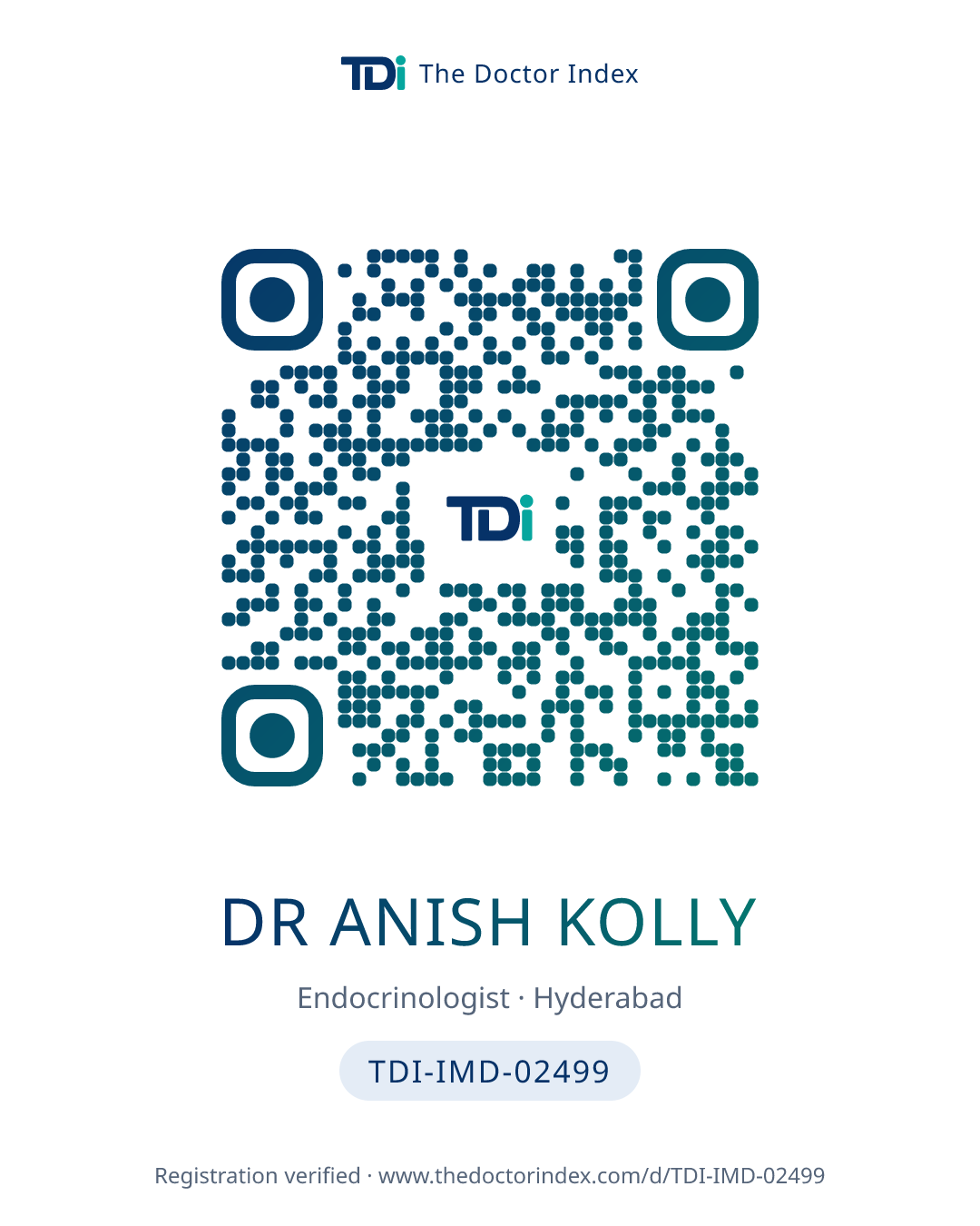 QR card for Dr Anish Kolly, TDI-IMD-02499