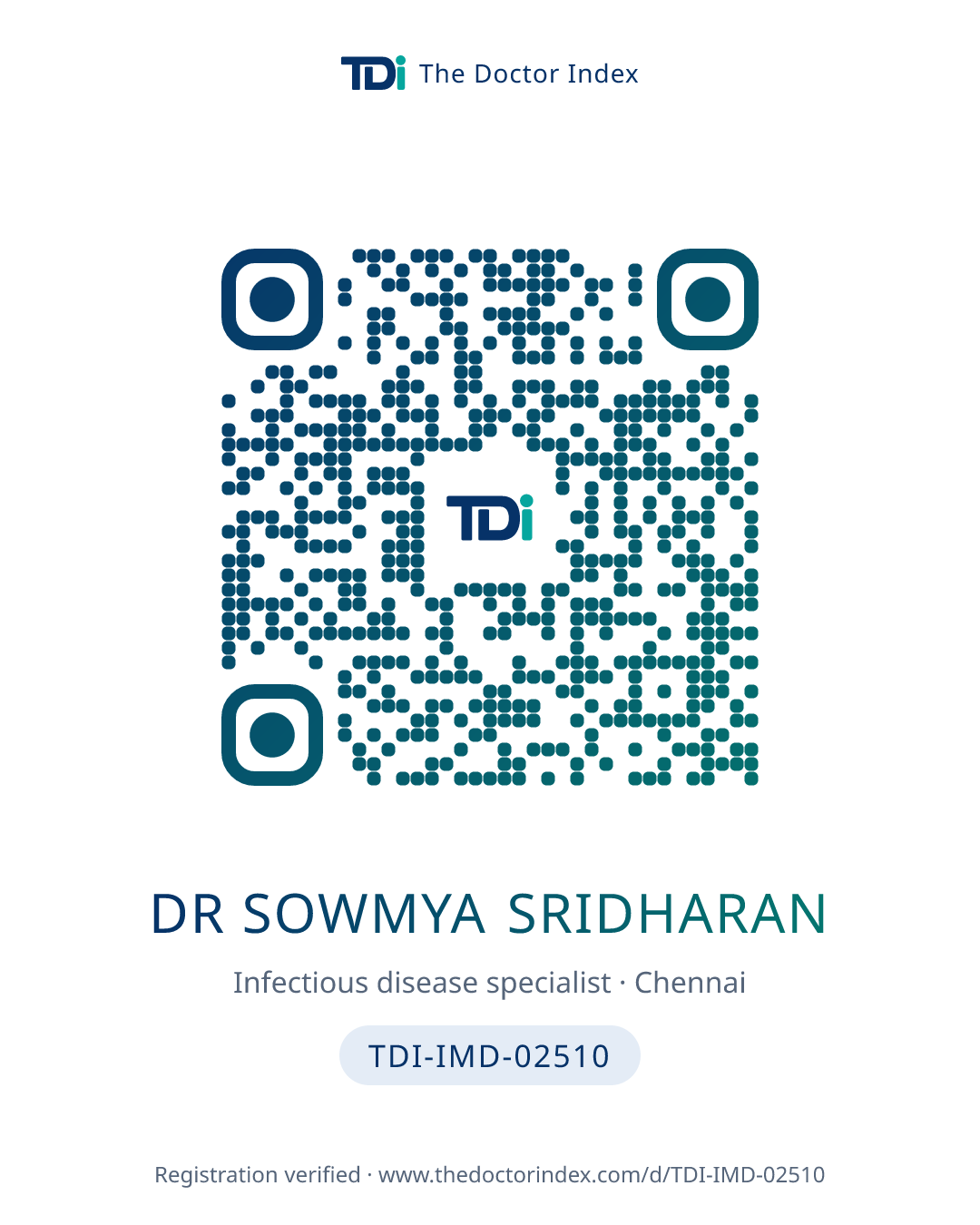 QR card for Dr Sowmya Sridharan, TDI-IMD-02510