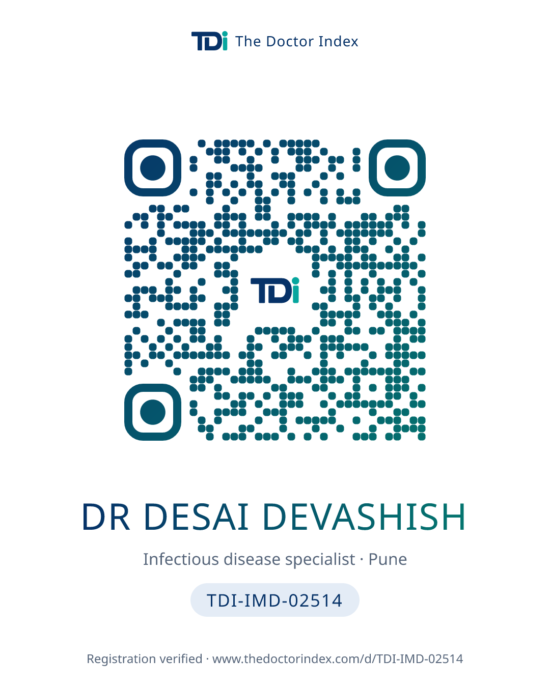 QR card for Dr Desai Devashish, TDI-IMD-02514