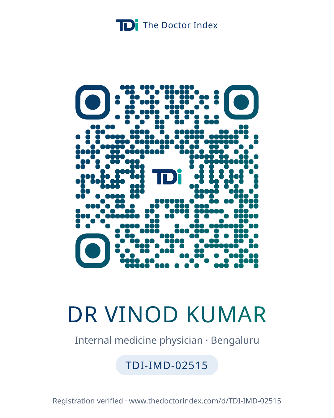 QR card for Dr Vinod Kumar, TDI-IMD-02515