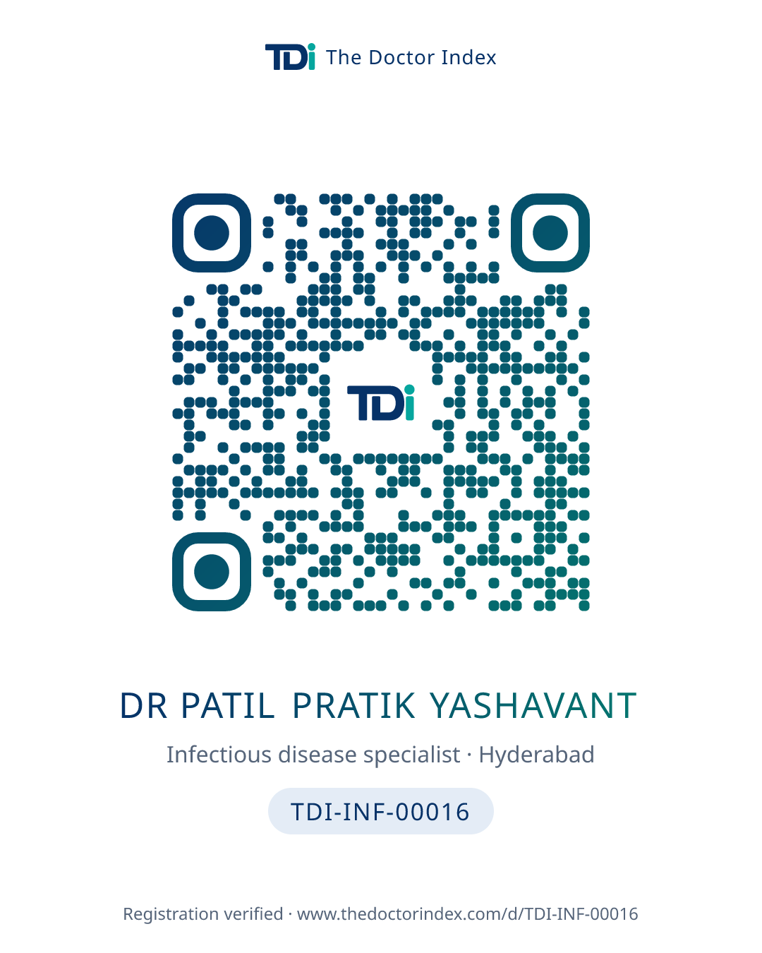 QR card for Dr Patil Pratik Yashavant, TDI-INF-00016