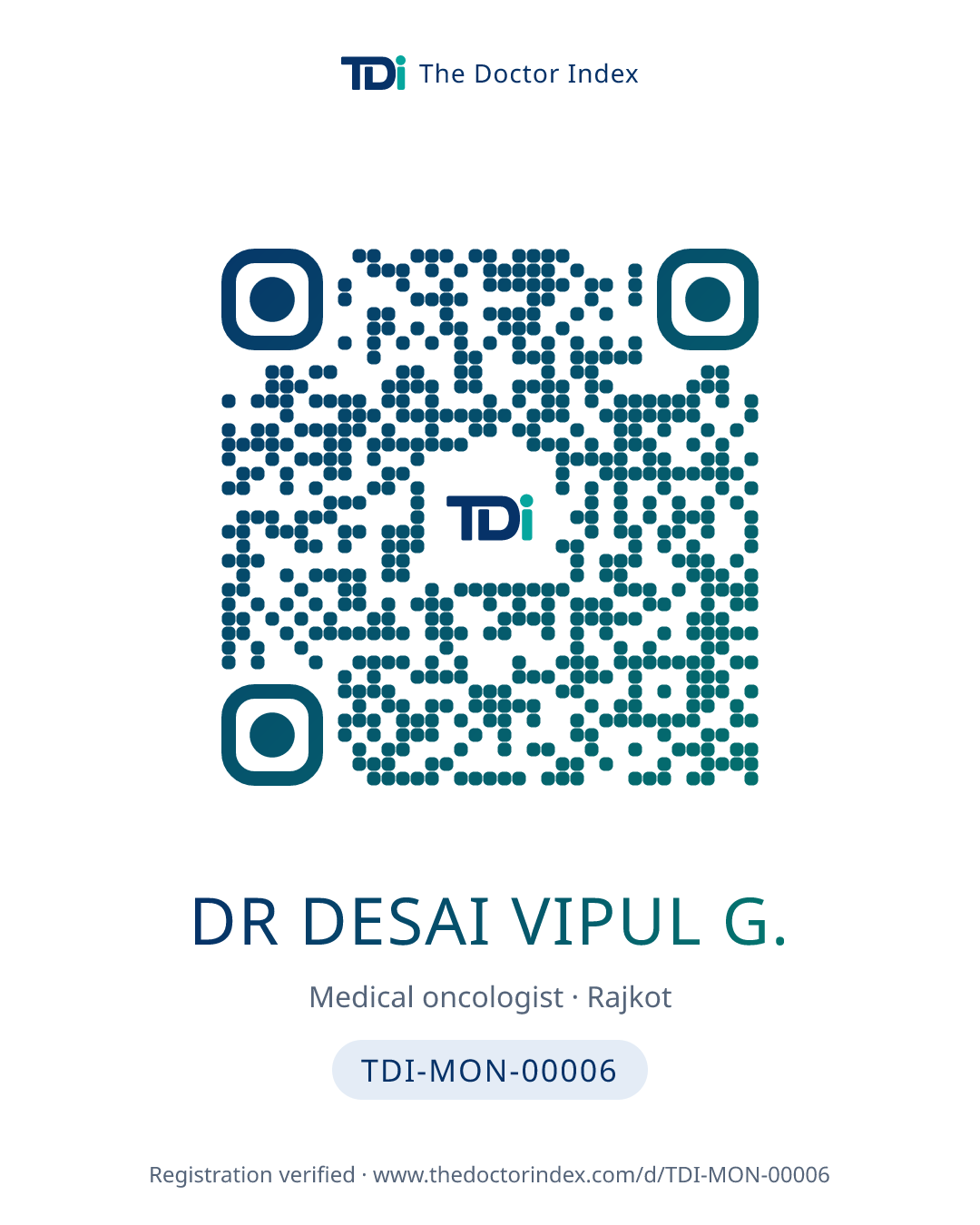 QR card for Dr Desai Vipul G., TDI-MON-00006
