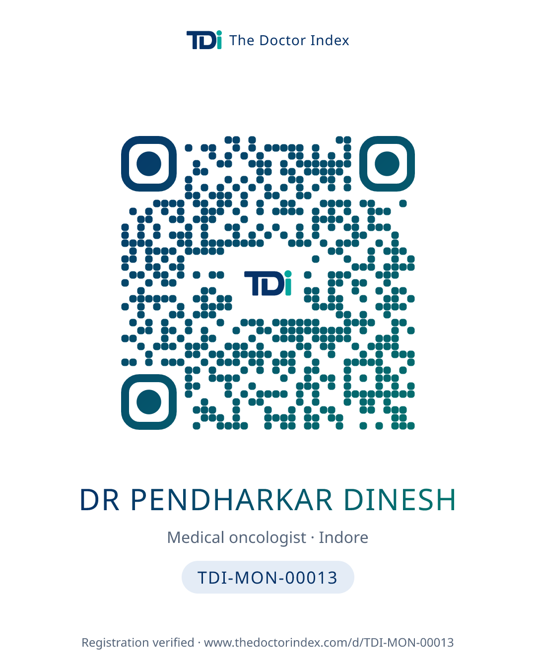 QR card for Dr Pendharkar Dinesh, TDI-MON-00013