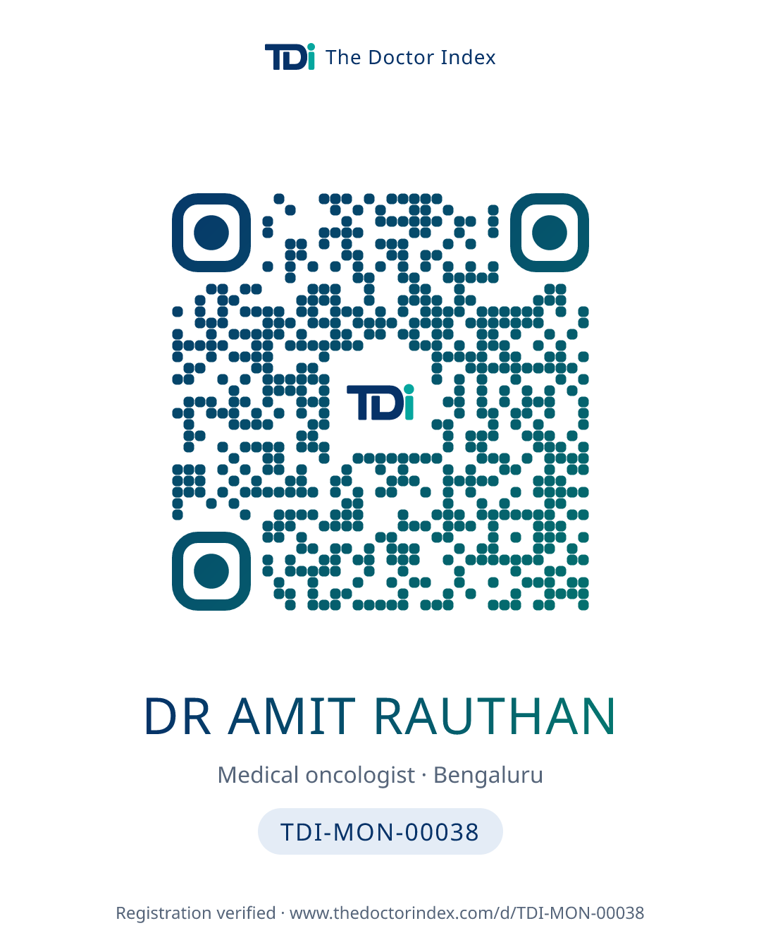QR card for Dr Amit Rauthan, TDI-MON-00038