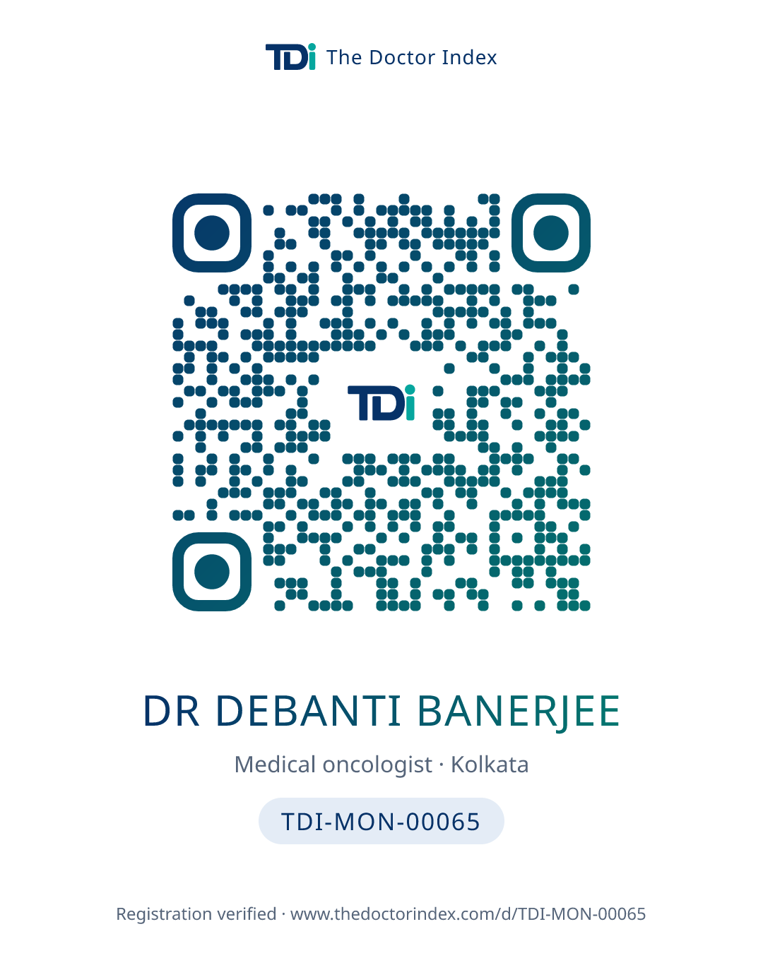 QR card for Dr Debanti Banerjee, TDI-MON-00065
