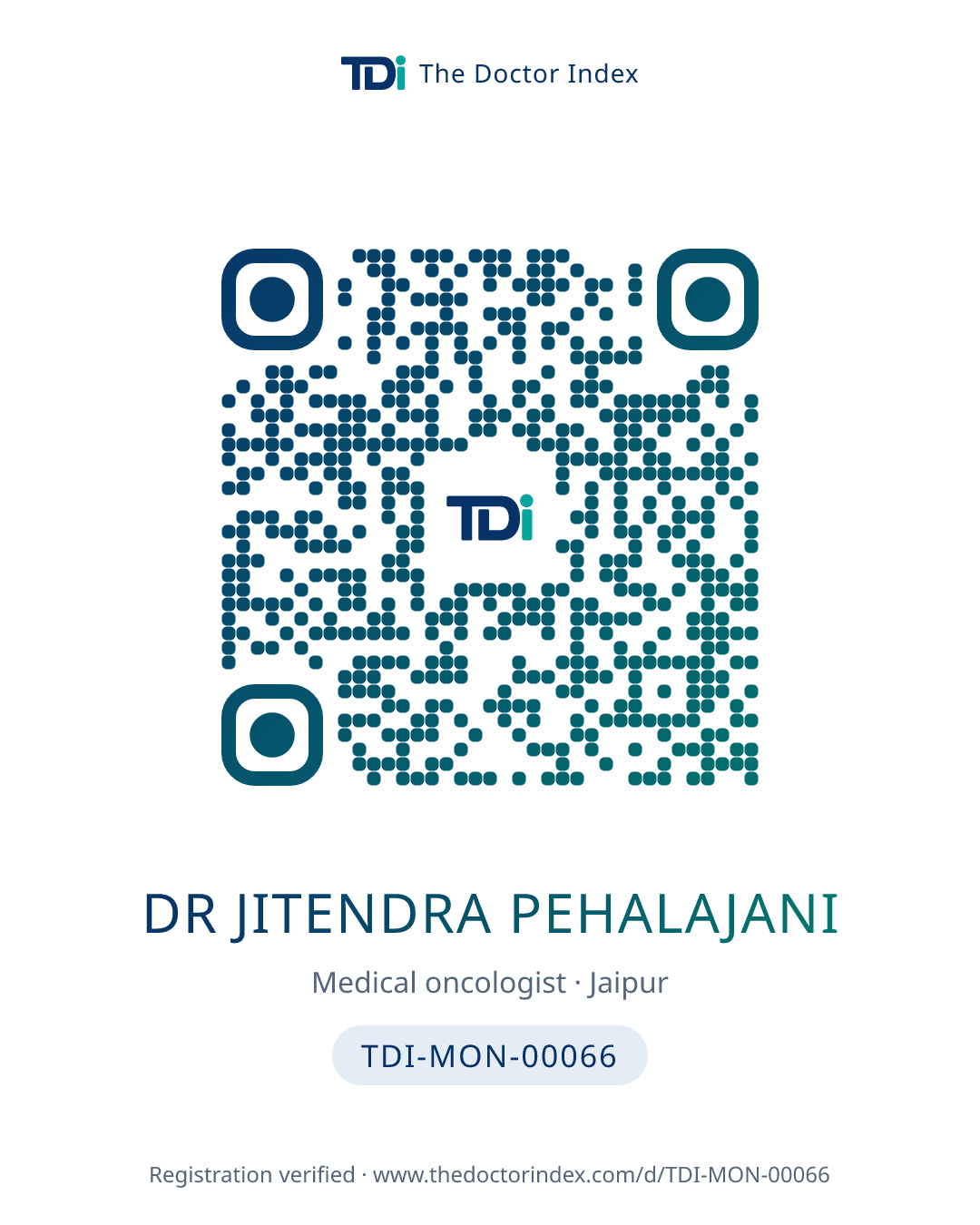 QR card for Dr Jitendra Pehalajani, TDI-MON-00066