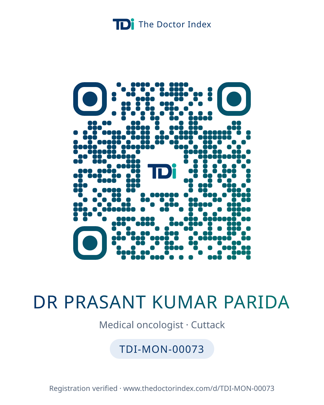 QR card for Dr Prasant Kumar Parida, TDI-MON-00073
