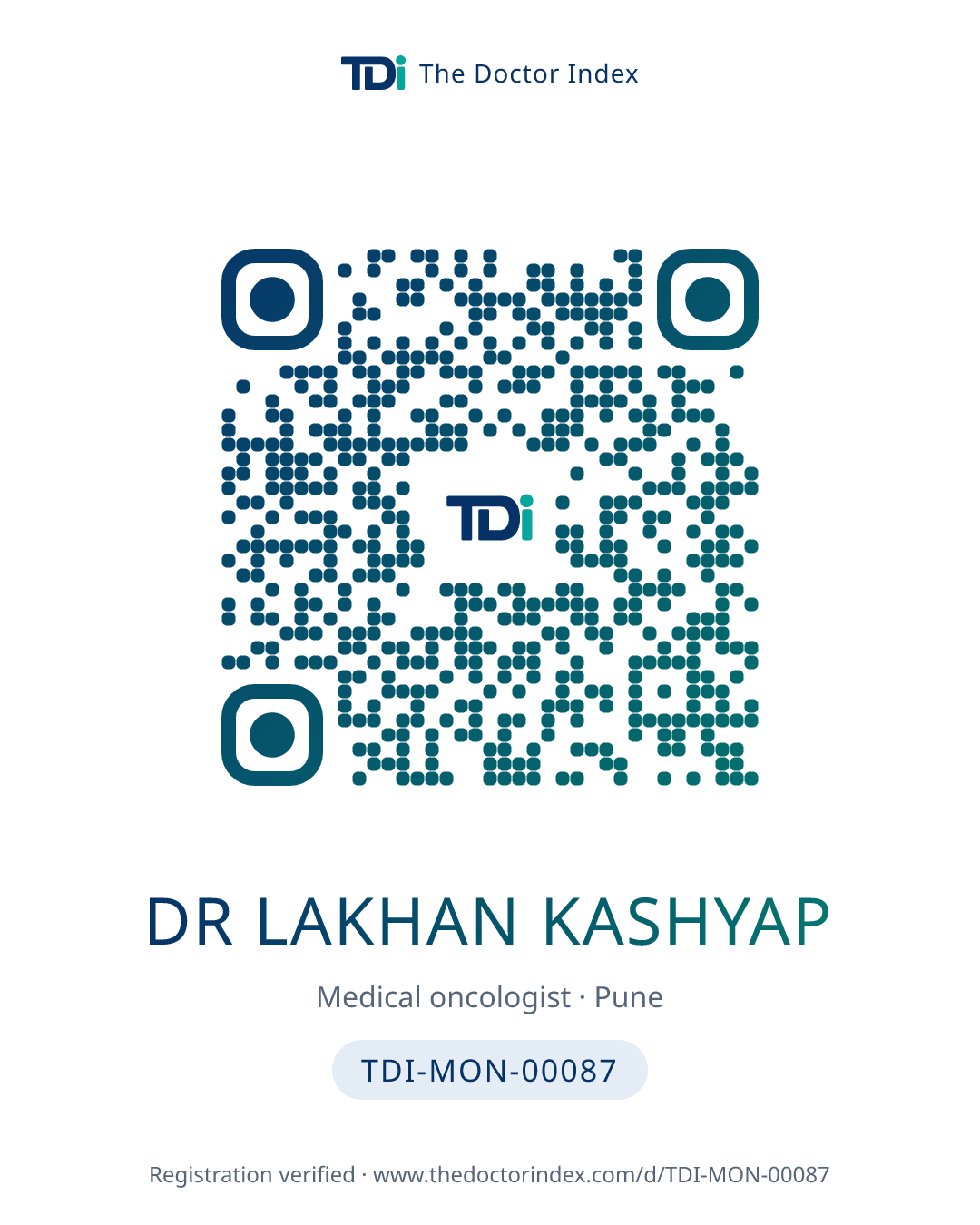 QR card for Dr Lakhan Kashyap, TDI-MON-00087