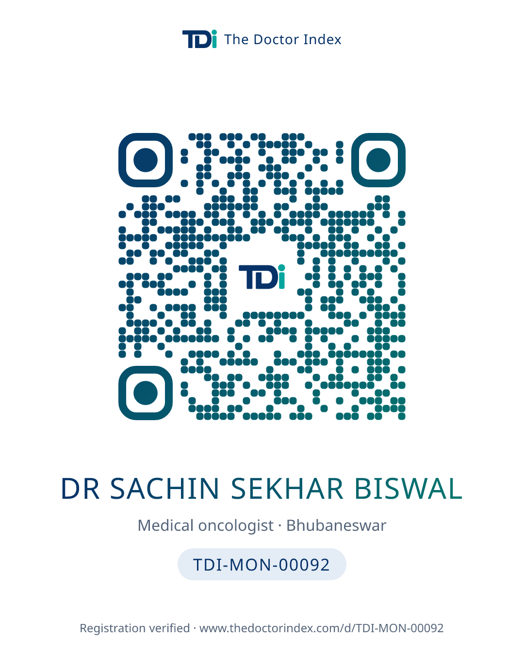 QR card for Dr Sachin Sekhar Biswal, TDI-MON-00092
