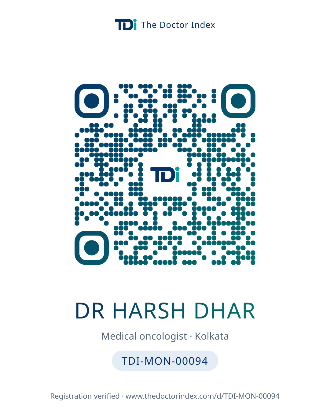 QR card for Dr Harsh Dhar, TDI-MON-00094