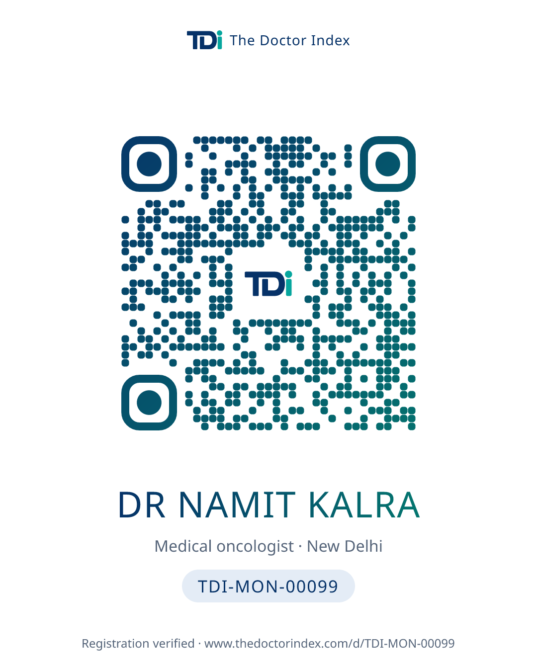 QR card for Dr Namit Kalra, TDI-MON-00099