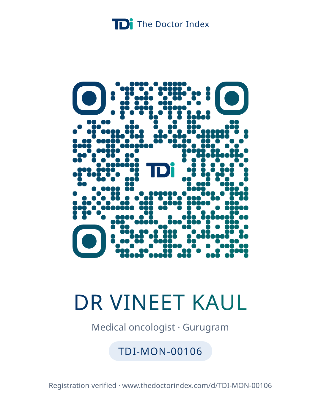 QR card for Dr Vineet Kaul, TDI-MON-00106