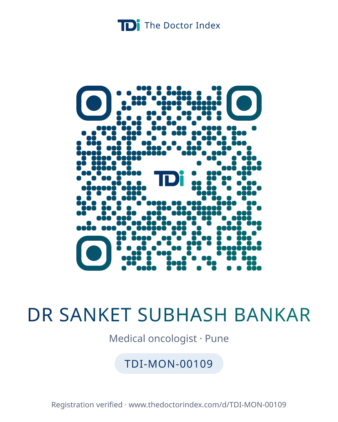 QR card for Dr Sanket Subhash Bankar, TDI-MON-00109