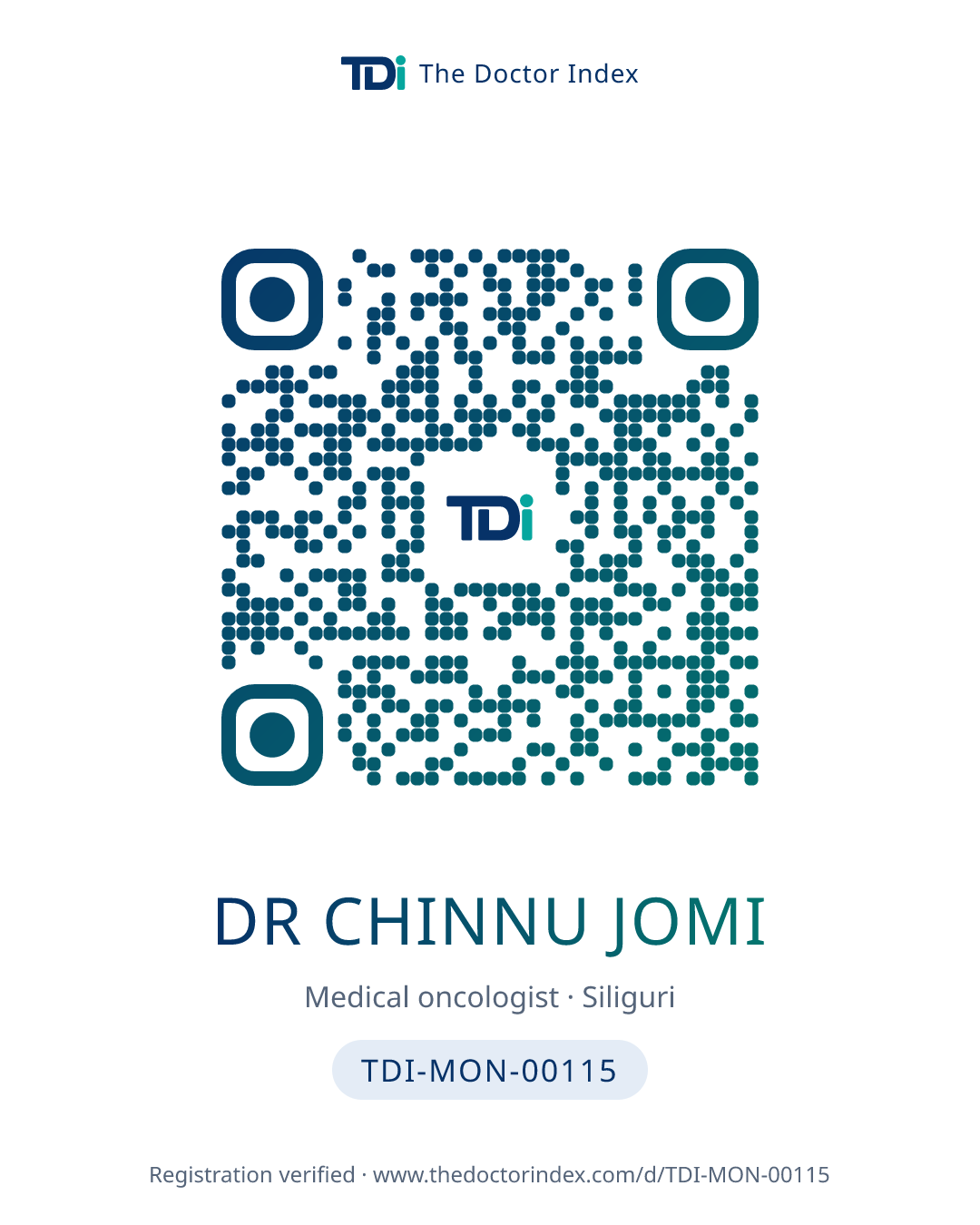 QR card for Dr Chinnu Jomi, TDI-MON-00115