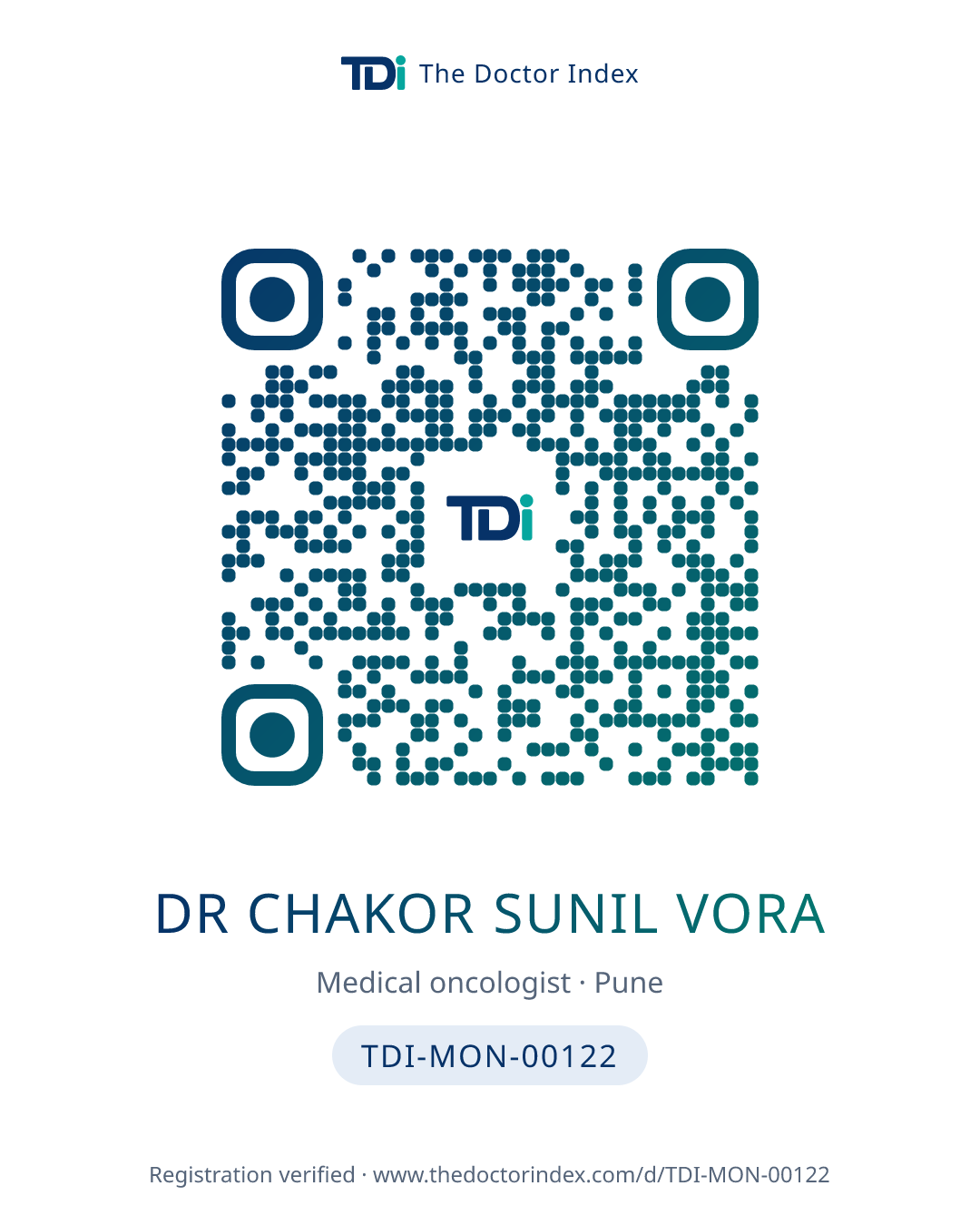 QR card for Dr Chakor Sunil Vora, TDI-MON-00122