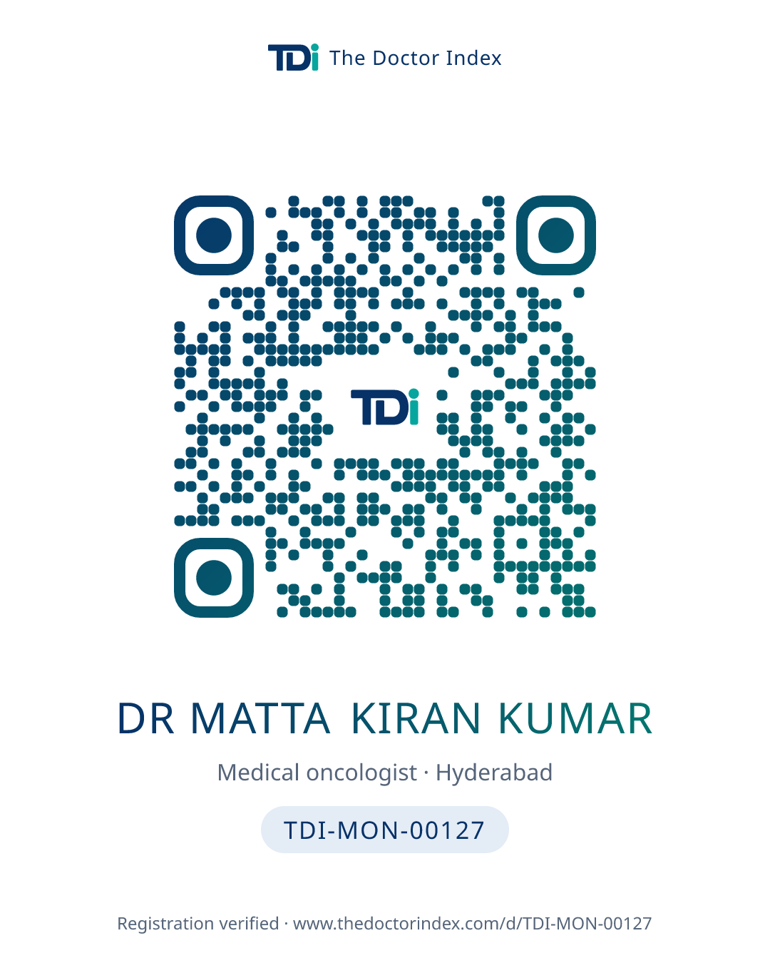QR card for Dr Matta Kiran Kumar, TDI-MON-00127