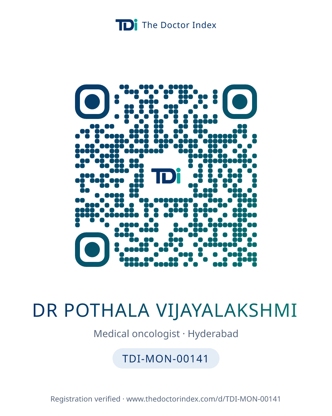QR card for Dr Pothala Vijayalakshmi, TDI-MON-00141