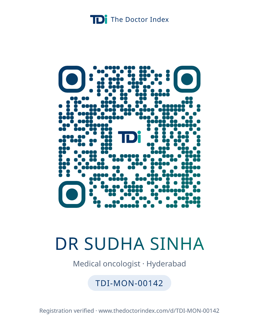 QR card for Dr Sudha Sinha, TDI-MON-00142