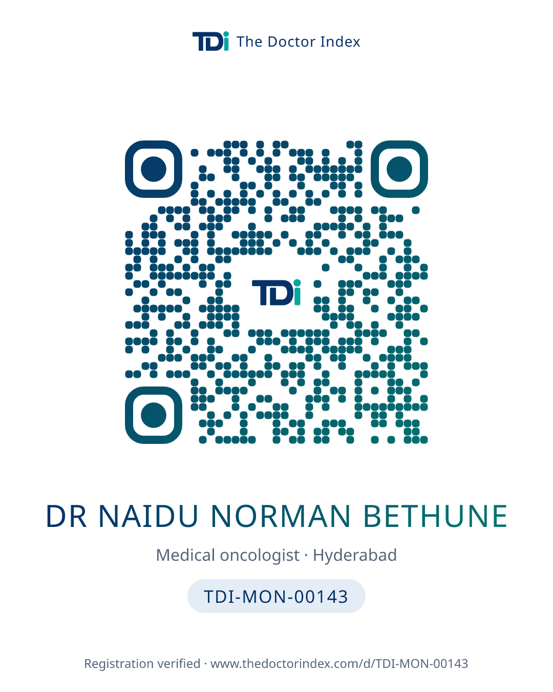 QR card for Dr Naidu Norman Bethune, TDI-MON-00143
