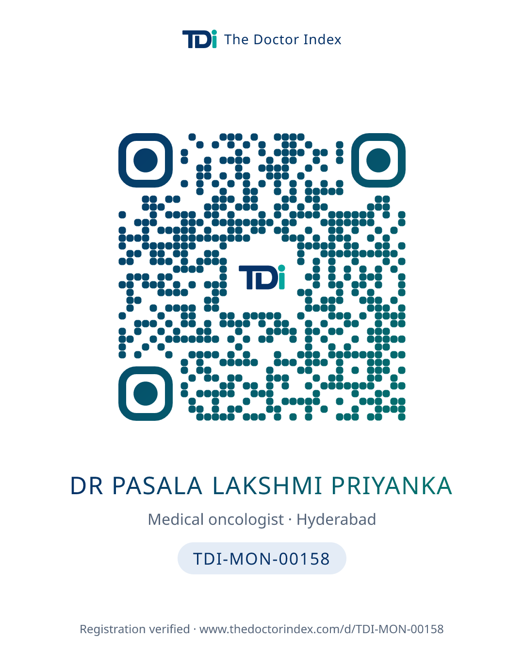 QR card for Dr Pasala Lakshmi Priyanka, TDI-MON-00158