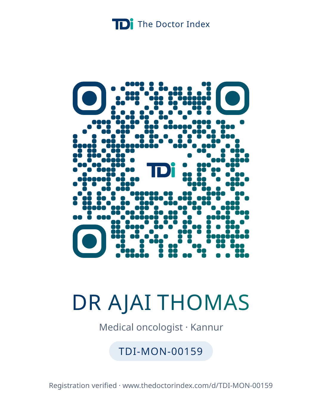 QR card for Dr Ajai Thomas, TDI-MON-00159