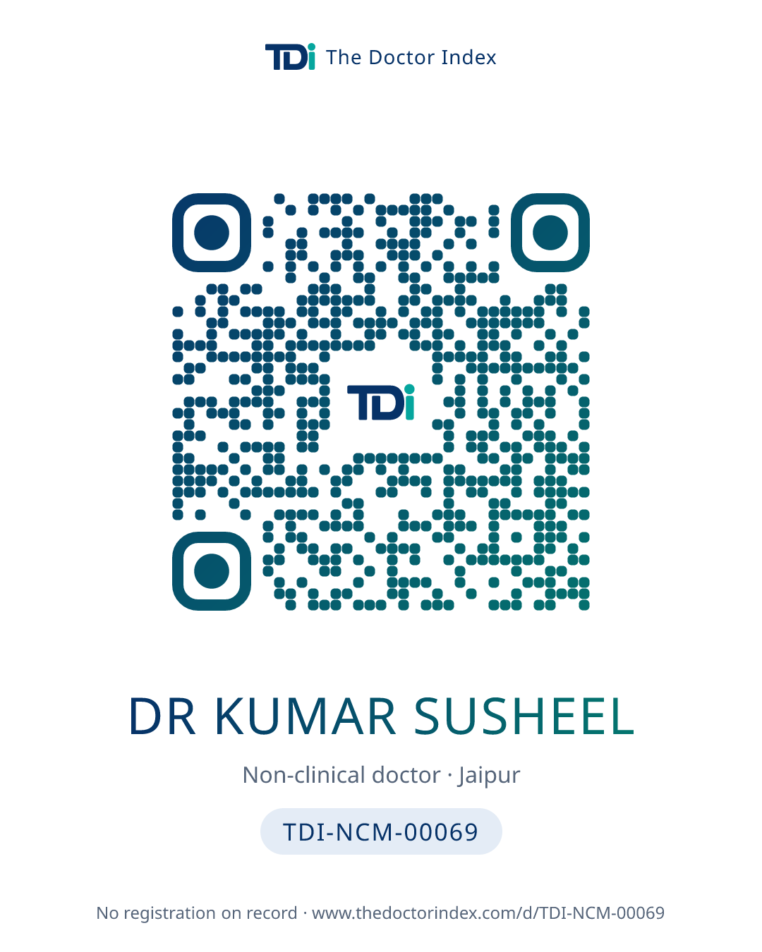 QR card for Dr Kumar Susheel, TDI-NCM-00069