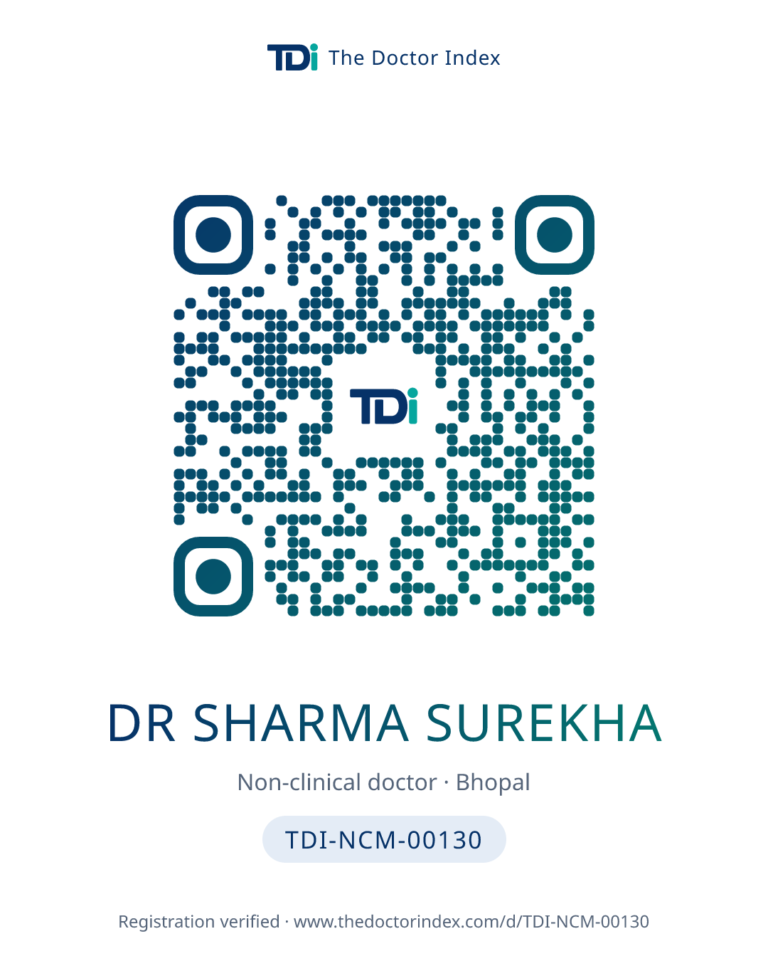 QR card for Dr Sharma Surekha, TDI-NCM-00130