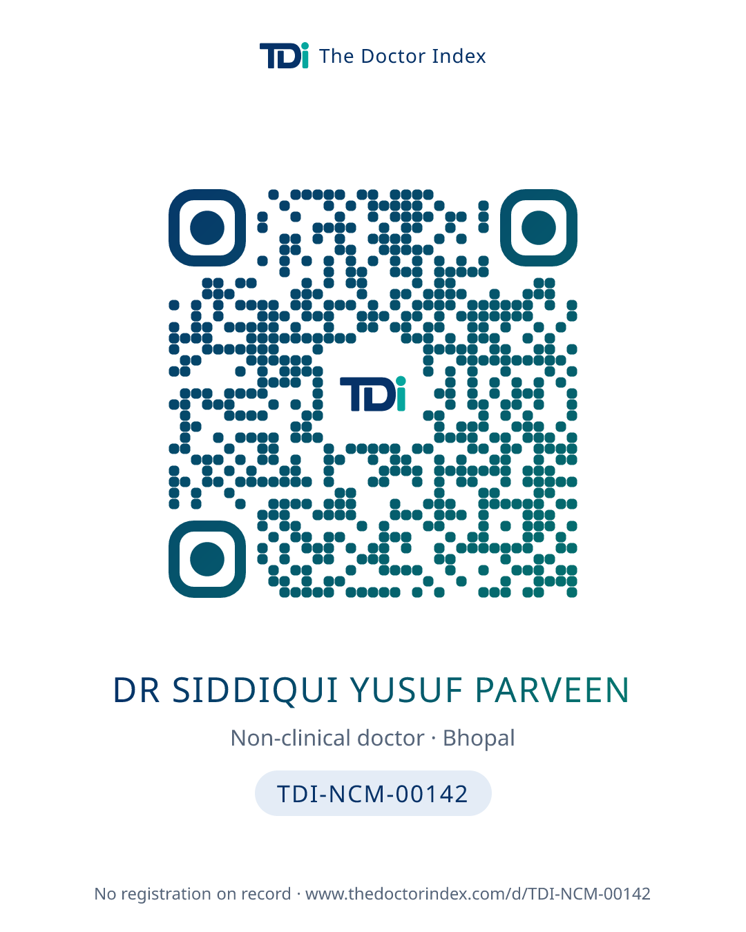 QR card for Dr Siddiqui Yusuf Parveen, TDI-NCM-00142