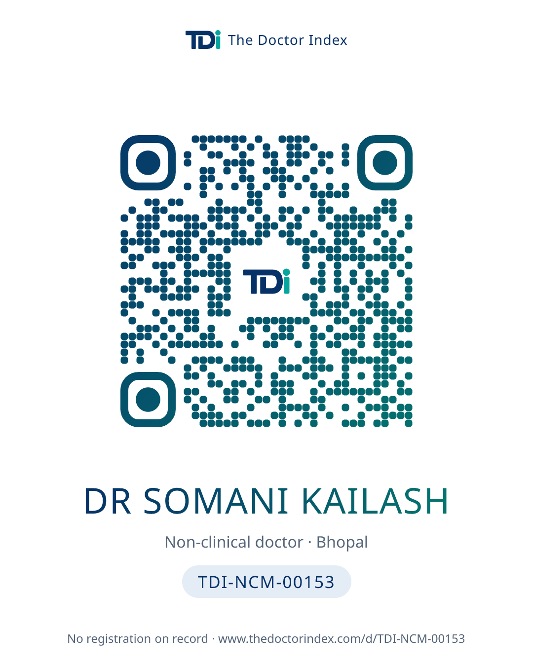 QR card for Dr Somani Kailash, TDI-NCM-00153