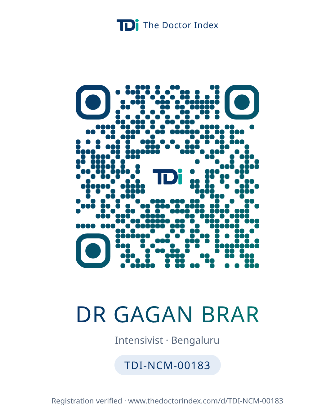 QR card for Dr Gagan Brar, TDI-NCM-00183