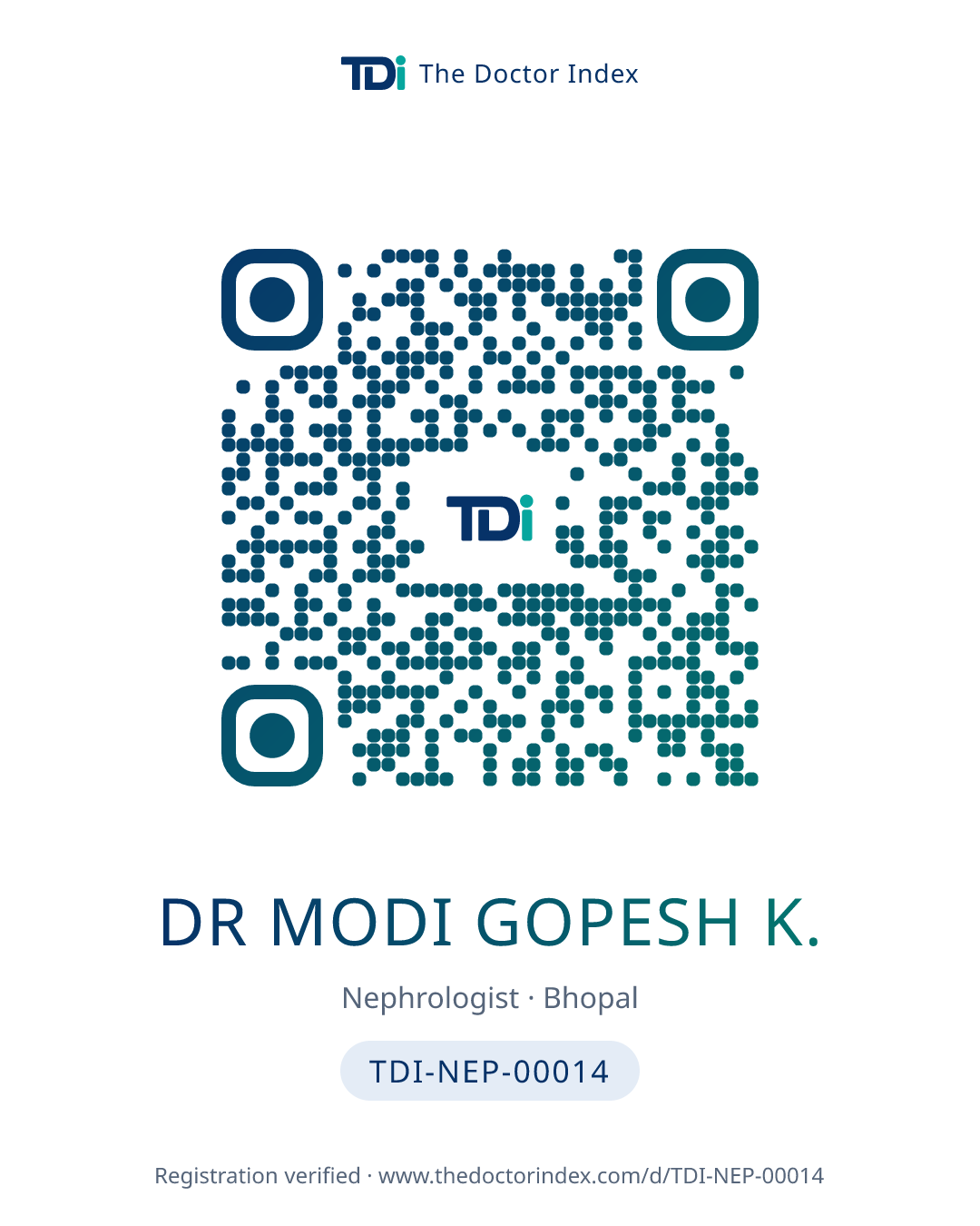 QR card for Dr Modi Gopesh K., TDI-NEP-00014