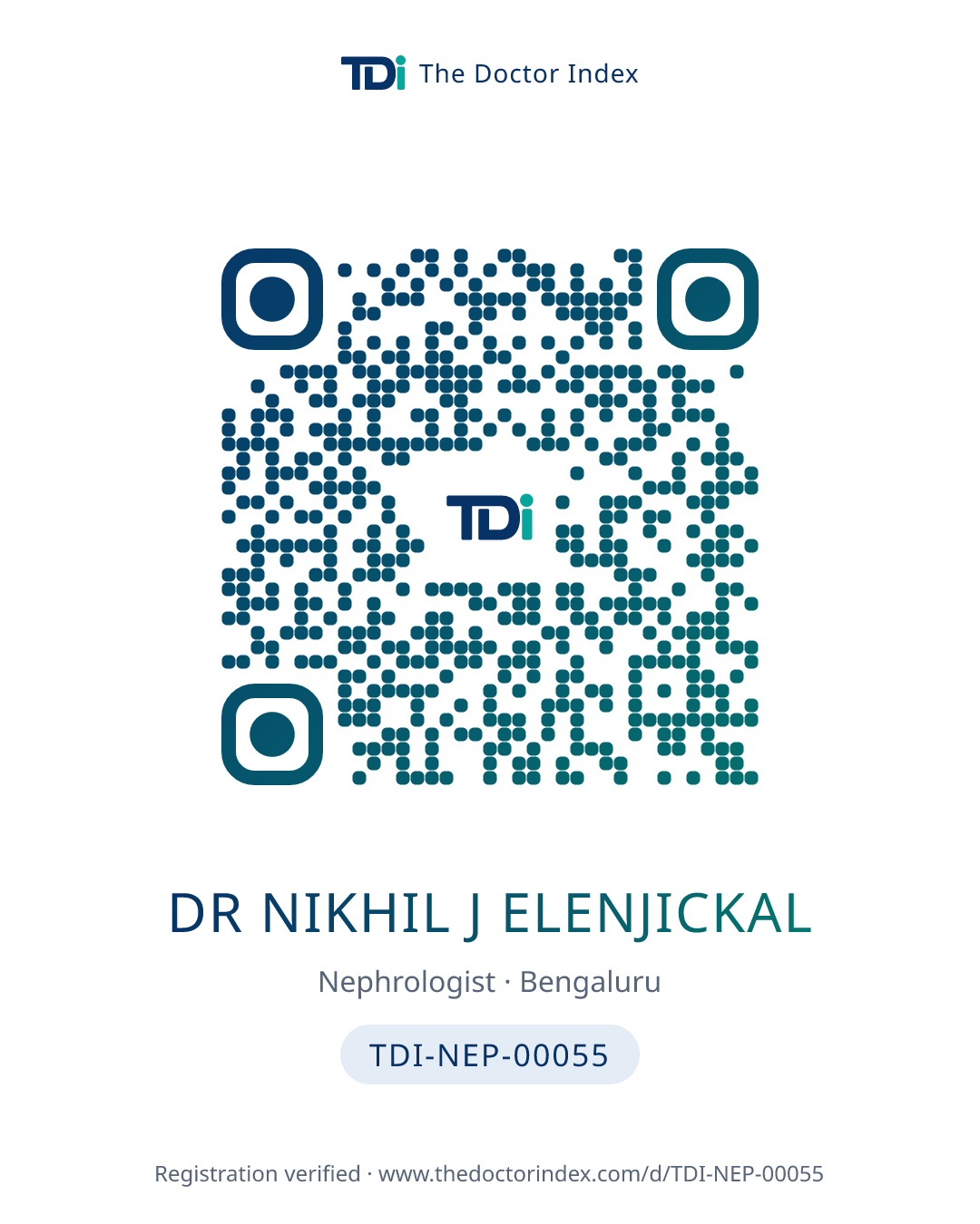 QR card for Dr Nikhil J Elenjickal, TDI-NEP-00055