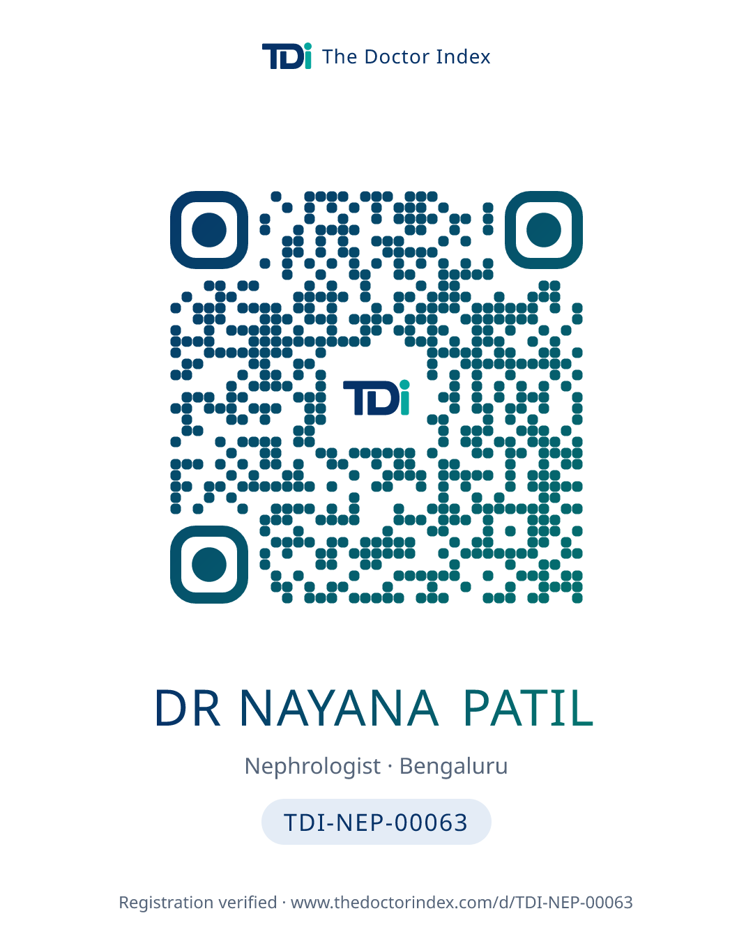 QR card for Dr Nayana Patil, TDI-NEP-00063