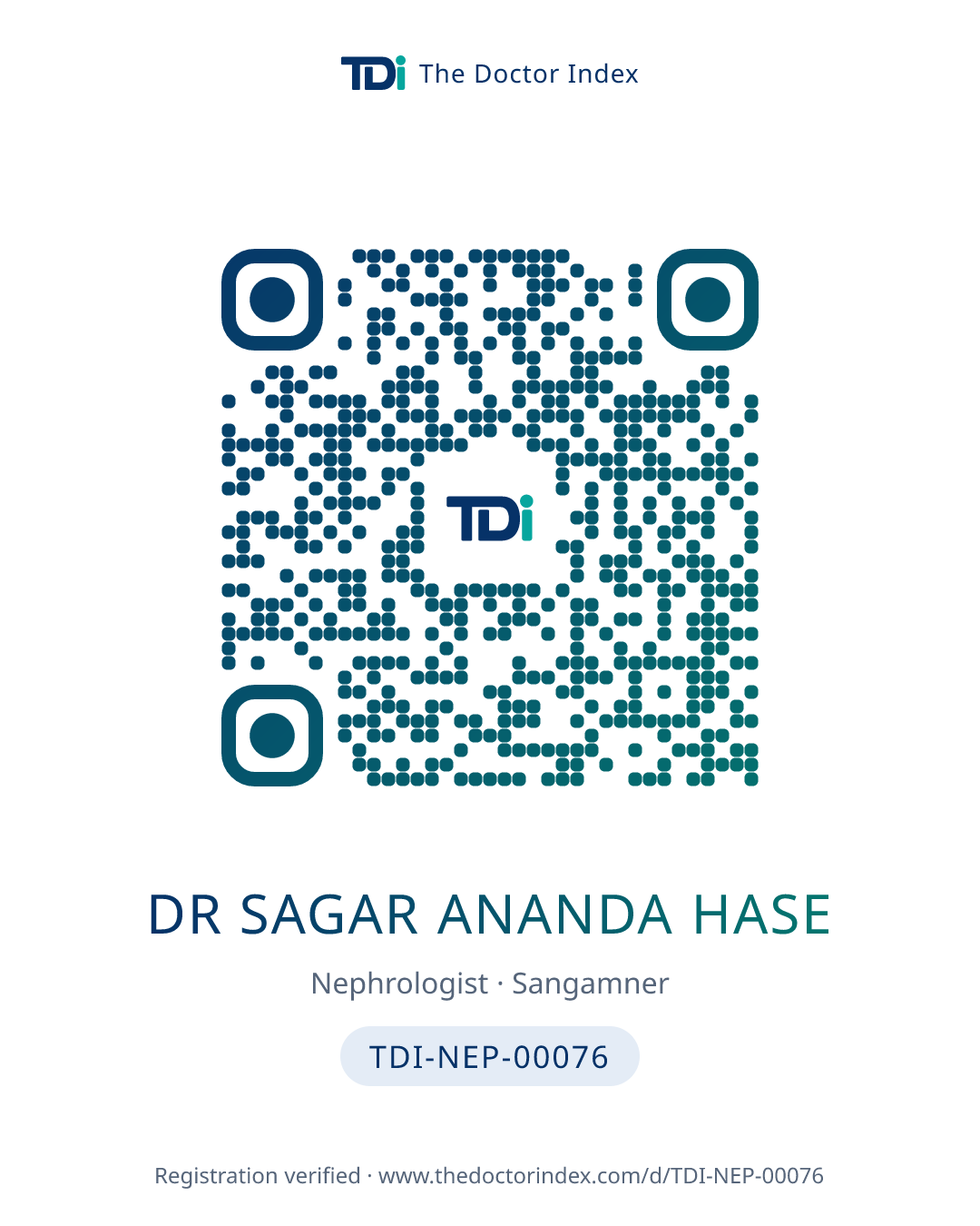 QR card for Dr Sagar Ananda Hase, TDI-NEP-00076