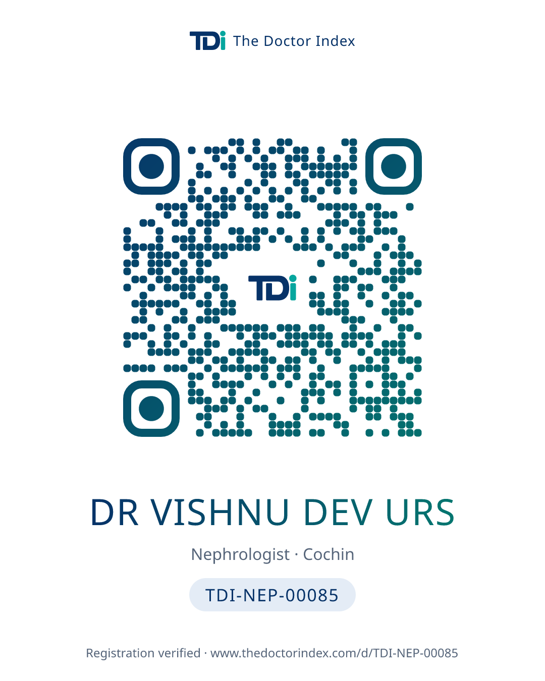 QR card for Dr Vishnu Dev Urs, TDI-NEP-00085