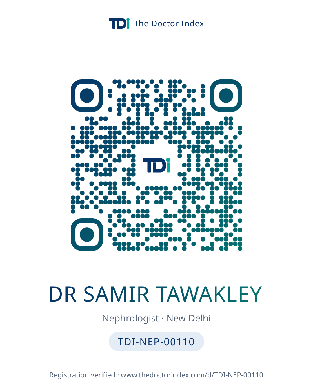 QR card for Dr Samir Tawakley, TDI-NEP-00110