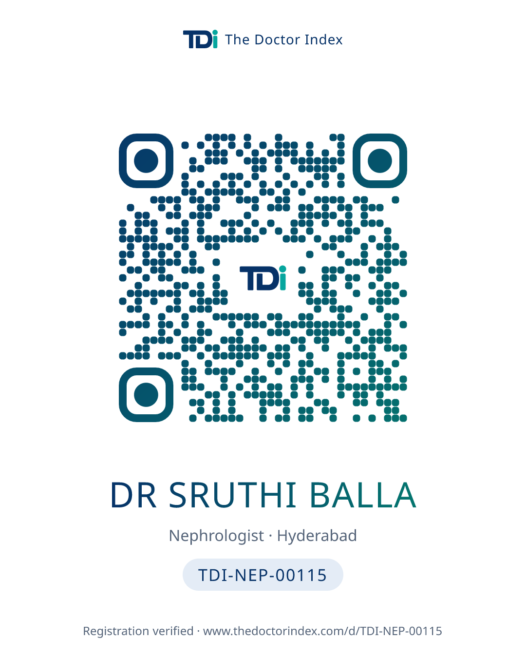 QR card for Dr Sruthi Balla, TDI-NEP-00115
