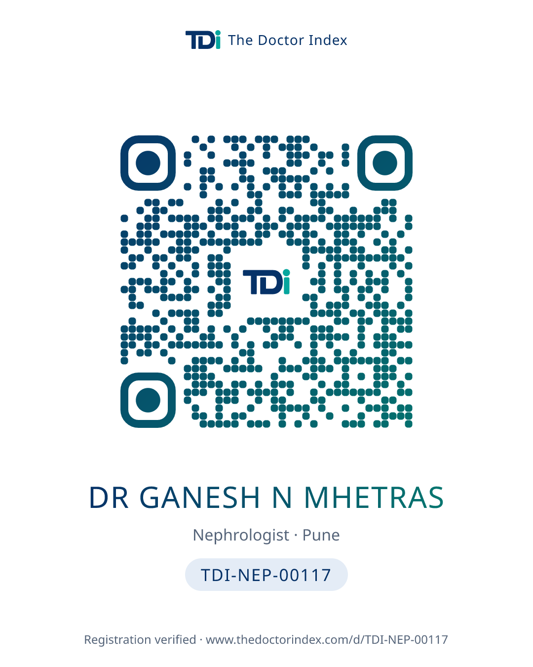 QR card for Dr Ganesh N Mhetras, TDI-NEP-00117