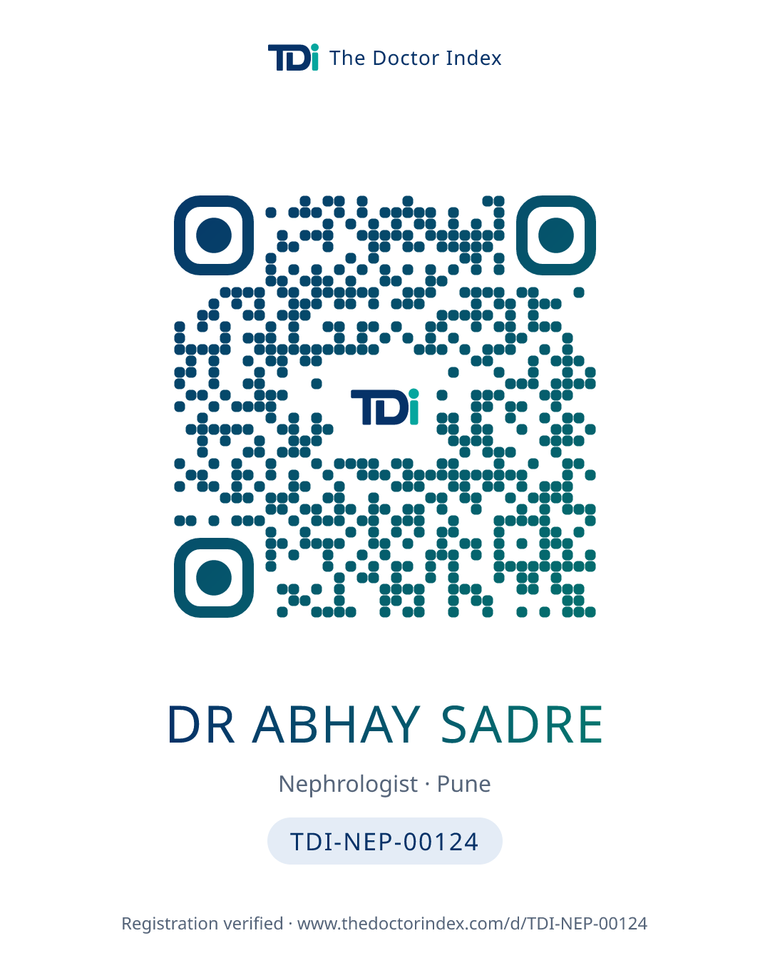 QR card for Dr Abhay Sadre, TDI-NEP-00124