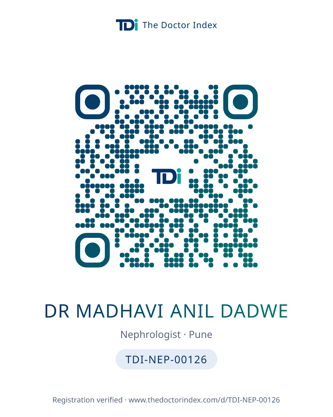 QR card for Dr Madhavi Anil Dadwe, TDI-NEP-00126