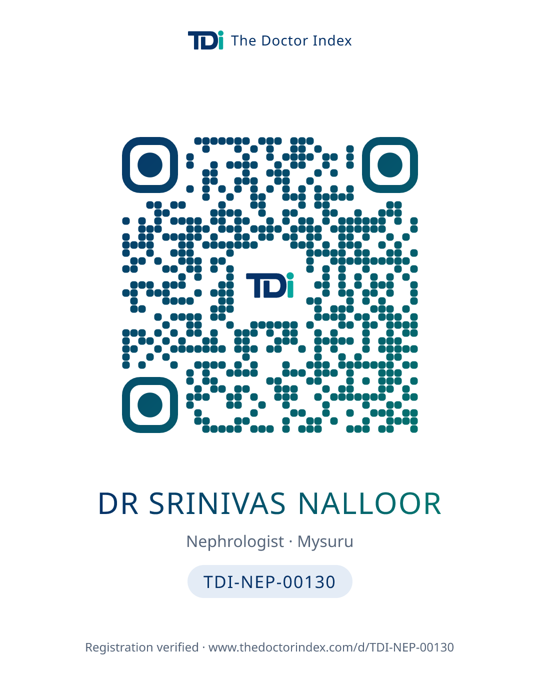 QR card for Dr Srinivas Nalloor, TDI-NEP-00130